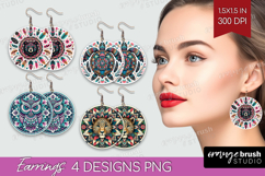 Boho Animal Round Earrings - Mandala PNG Sublimation Product Image 1