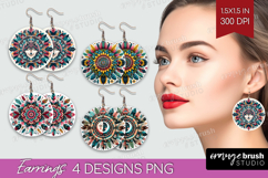 Boho Animal Round Earrings - Mandala PNG Sublimation Product Image 1