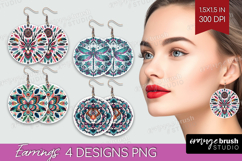 Boho Animal Round Earrings - Mandala PNG Sublimation Product Image 1