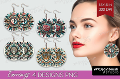 Boho Animal Round Earrings - Mandala PNG Sublimation Product Image 1