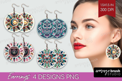 Boho Animal Round Earrings - Mandala PNG Sublimation Product Image 1
