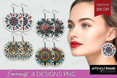 Boho Animal Round Earrings - Mandala PNG Sublimation Product Image 1