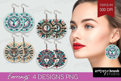 Boho Animal Round Earrings - Mandala PNG Sublimation Product Image 1