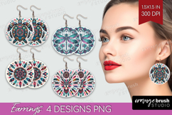 Boho Animal Round Earrings - Mandala PNG Sublimation Product Image 1