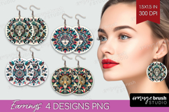 Boho Animal Round Earrings - Mandala PNG Sublimation Product Image 1