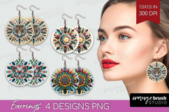 Boho Animal Round Earrings - Mandala PNG Sublimation Product Image 1