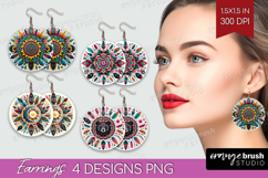Boho Animal Round Earrings - Mandala PNG Sublimation Product Image 1