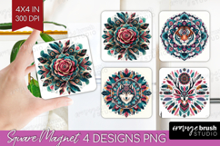 Boho Animal Magnet Sublimation - Mandala Square Magnet PNG Product Image 1