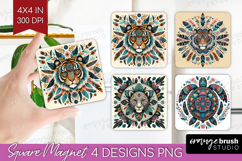 Boho Animal Magnet Sublimation - Mandala Square Magnet PNG Product Image 1