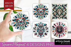 Boho Animal Magnet Sublimation - Mandala Square Magnet PNG Product Image 1