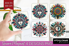 Boho Animal Magnet Sublimation - Mandala Square Magnet PNG Product Image 1