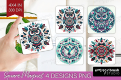 Boho Animal Magnet Sublimation - Mandala Square Magnet PNG Product Image 1