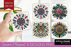 Boho Animal Magnet Sublimation - Mandala Square Magnet PNG Product Image 1
