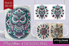 Boho Animal Mug Wrap - Mandala Mug PNG Sublimation Product Image 1