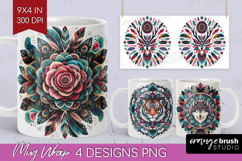 Boho Animal Mug Wrap - Mandala Mug PNG Sublimation Product Image 1