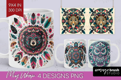 Boho Animal Mug Wrap - Mandala Mug PNG Sublimation Product Image 1