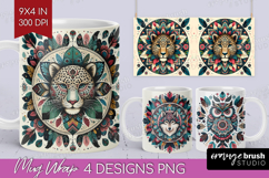 Boho Animal Mug Wrap - Mandala Mug PNG Sublimation Product Image 1