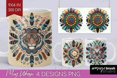 Boho Animal Mug Wrap - Mandala Mug PNG Sublimation Product Image 1