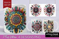 Boho Animal Mug Wrap - Mandala Mug PNG Sublimation Product Image 1