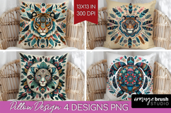 Boho Animal Pillow Sublimation - Mandala Pillow Cover PNG Product Image 1
