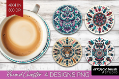 Boho Animal Round Coaster - Mandala Coaster PNG Sublimation Product Image 1