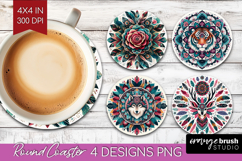 Boho Animal Round Coaster - Mandala Coaster PNG Sublimation Product Image 1