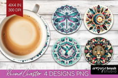 Boho Animal Round Coaster - Mandala Coaster PNG Sublimation Product Image 1