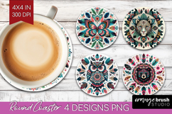 Boho Animal Round Coaster - Mandala Coaster PNG Sublimation Product Image 1