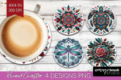 Boho Animal Round Coaster - Mandala Coaster PNG Sublimation Product Image 1