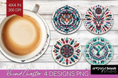Boho Animal Round Coaster - Mandala Coaster PNG Sublimation Product Image 1