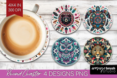 Boho Animal Round Coaster - Mandala Coaster PNG Sublimation Product Image 1