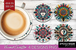 Boho Animal Round Coaster - Mandala Coaster PNG Sublimation Product Image 1