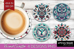 Boho Animal Round Coaster - Mandala Coaster PNG Sublimation Product Image 1