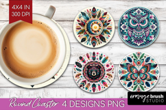 Boho Animal Round Coaster - Mandala Coaster PNG Sublimation Product Image 1