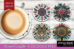 Boho Animal Round Coaster - Mandala Coaster PNG Sublimation Product Image 1