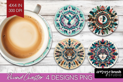 Boho Animal Round Coaster - Mandala Coaster PNG Sublimation Product Image 1