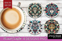 Boho Animal Round Coaster - Mandala Coaster PNG Sublimation Product Image 1