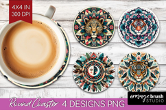Boho Animal Round Coaster - Mandala Coaster PNG Sublimation Product Image 1