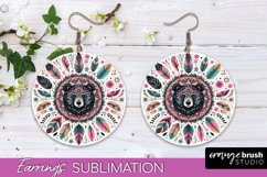 Boho Mandala Round Earrings Sublimation - Bear PNG Design
