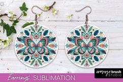 Boho Mandala Round Earrings Sublimation Butterfly PNG Design