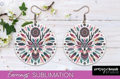 Boho Mandala Round Earrings Sublimation - Deer PNG Design