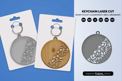 Boho Mandala Round Keychain Laser Cut Product Image 1