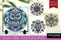 Boho Animal Slate PNG - Mandala Square Slate Sublimation Product Image 1