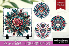 Boho Animal Slate PNG - Mandala Square Slate Sublimation Product Image 1