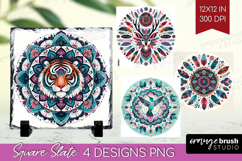 Boho Animal Slate PNG - Mandala Square Slate Sublimation Product Image 1