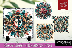 Boho Animal Slate PNG - Mandala Square Slate Sublimation Product Image 1