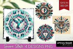 Boho Animal Slate PNG - Mandala Square Slate Sublimation Product Image 1
