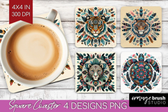 Boho Animal Square Coaster - Mandala Coaster PNG Sublimation Product Image 1