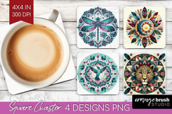 Boho Animal Square Coaster - Mandala Coaster PNG Sublimation Product Image 1