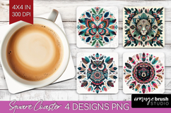 Boho Animal Square Coaster - Mandala Coaster PNG Sublimation Product Image 1